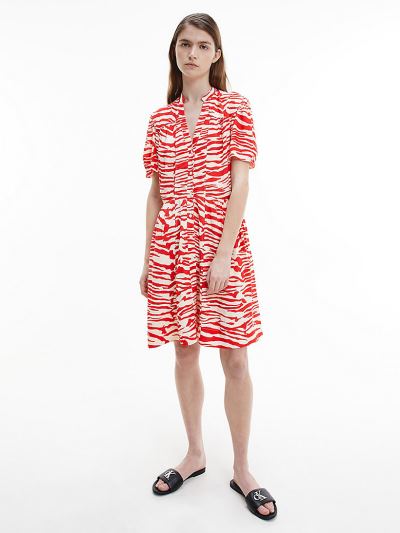 Calvin Klein Ruhák HU442945 | Calvin Klein Zebra Print Női Ingruha Fehér / Narancssárga